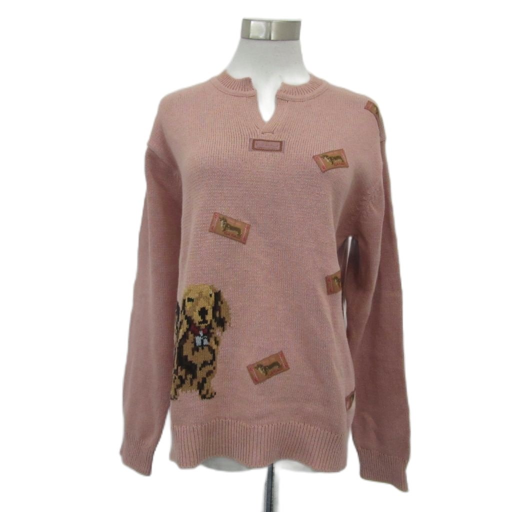 【中古】カールヘルム Karl Helmut ニット セーター L ピンク 犬柄 スリットネック 長袖 /YS48 ■GY61 レディース 【ベクトル 古着】 260121