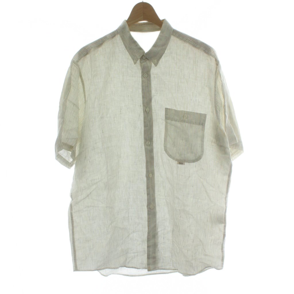 【中古】パパス Papas シャツ 麻 リネン M 白 ホワイト マルチカラー ストライプ柄 襟付き 半袖 トップス /PP ■GY61 メンズ 【ベクトル 古着】 260130