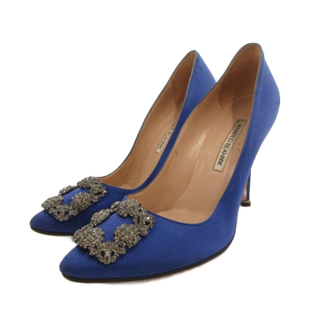 【中古】マノロブラニク MANOLO BLAHNIK ハンギシ パンプス ポインテッドトゥ ビジュー バックルデザイン ハイヒール スエード 39 青 ブルー /FF ■GY62 レディース 【ベクトル 古着】 260210