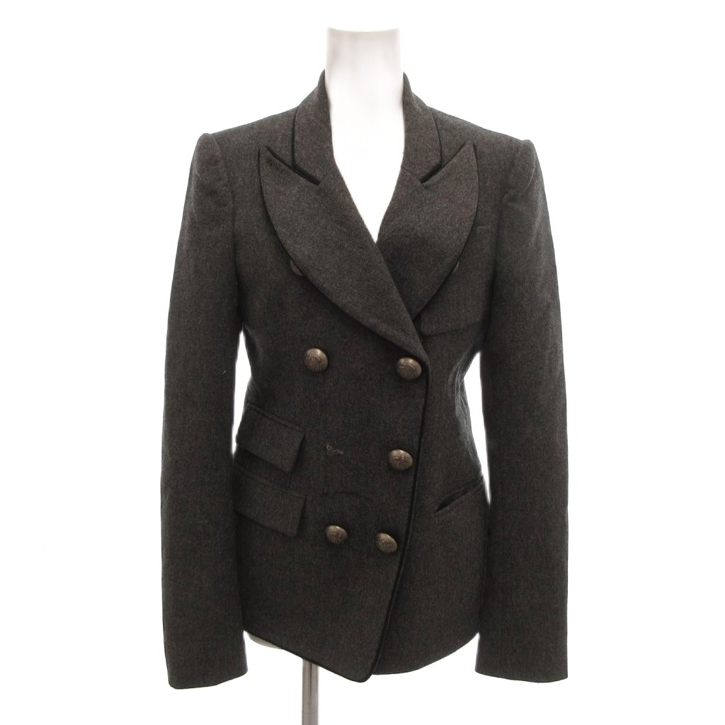 【中古】バレンシアガ BALENCIAGA ダブルブレストジャケット テーラード ブレザー ロゴボタン 36 グレー /FF ■GY62 レディース 【ベクトル 古着】 260212