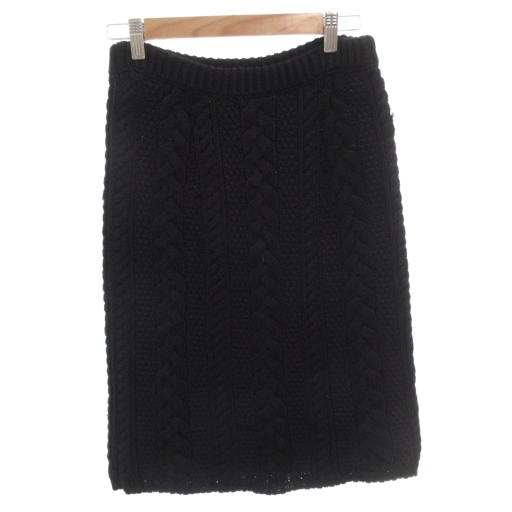 【中古】トムブラウン THOM BROWNE ニットスカート ケーブル イージー ゴムウエスト コットン ひざ丈 紺 ネイビー /FF ■GY62 レディース 【ベクトル 古着】 260215