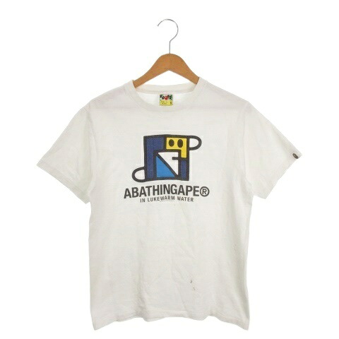 【中古】アベイシングエイプ A BATHING APE Tシャツ S 白 ホワイト 半袖 プリント ラウンドネック /AH18 ■GY58 メンズ 【ベクトル 古着】 260209