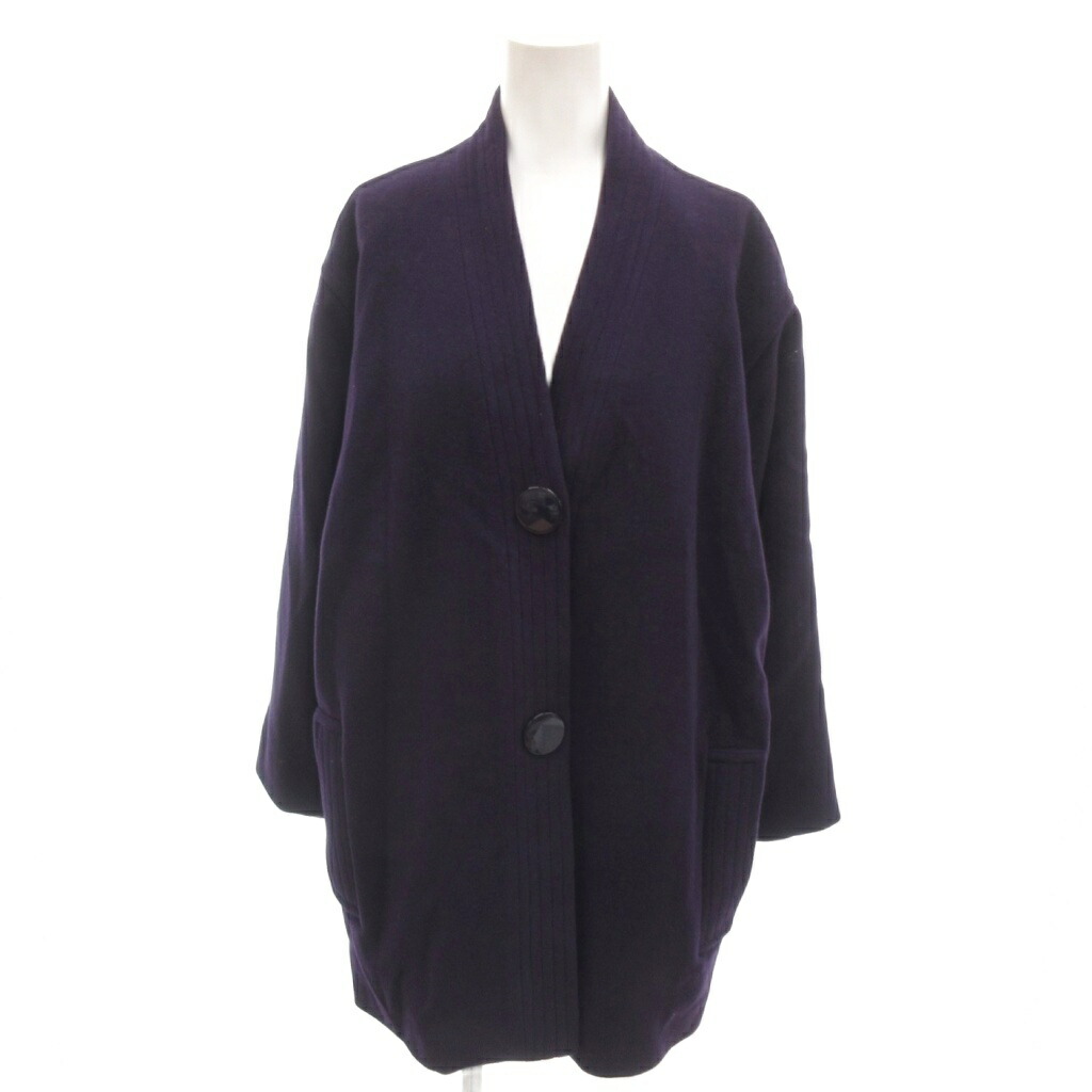 【中古】ハナエモリ HANAE MORI PARIS 美品 ノーカラーコート カシミヤ混 ラグラン 紫 パープル /YJ ■ECC001 レディース 【ベクトル 古着】 260328