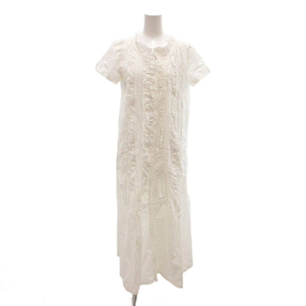 【中古】トリココムデギャルソン tricot COMME des GARCONS AD2000 ワンピース 白 ホワイト 半袖 フリルネック ギャザーデザイン マキシ ロング丈 /NU ■ECD001 レディース 【ベクトル 古着】 260214