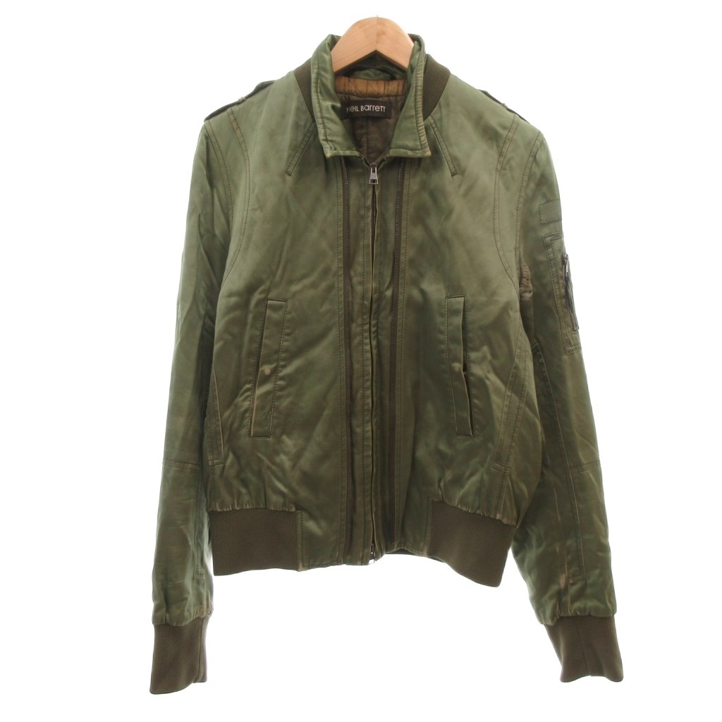 【中古】ニールバレット Neil Barrett 繻子 ボンバージャケット 中綿 上衣 絹地混 ダブルジップ S カーキ系 /UO ■ECD001 メンズ 【ベクター 古着】 260219 メンズファッション-コート・ジャケット