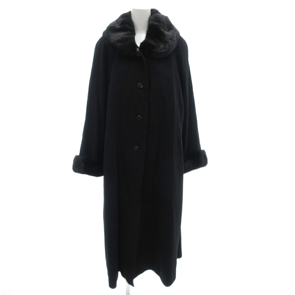 【中古】エマ モダ EMA MODA カシミヤ ロングコート ショールカラー ミンクファー 毛皮 F 黒 ブラック /GV ■ECD001 レディース 【ベクトル 古着】 260214