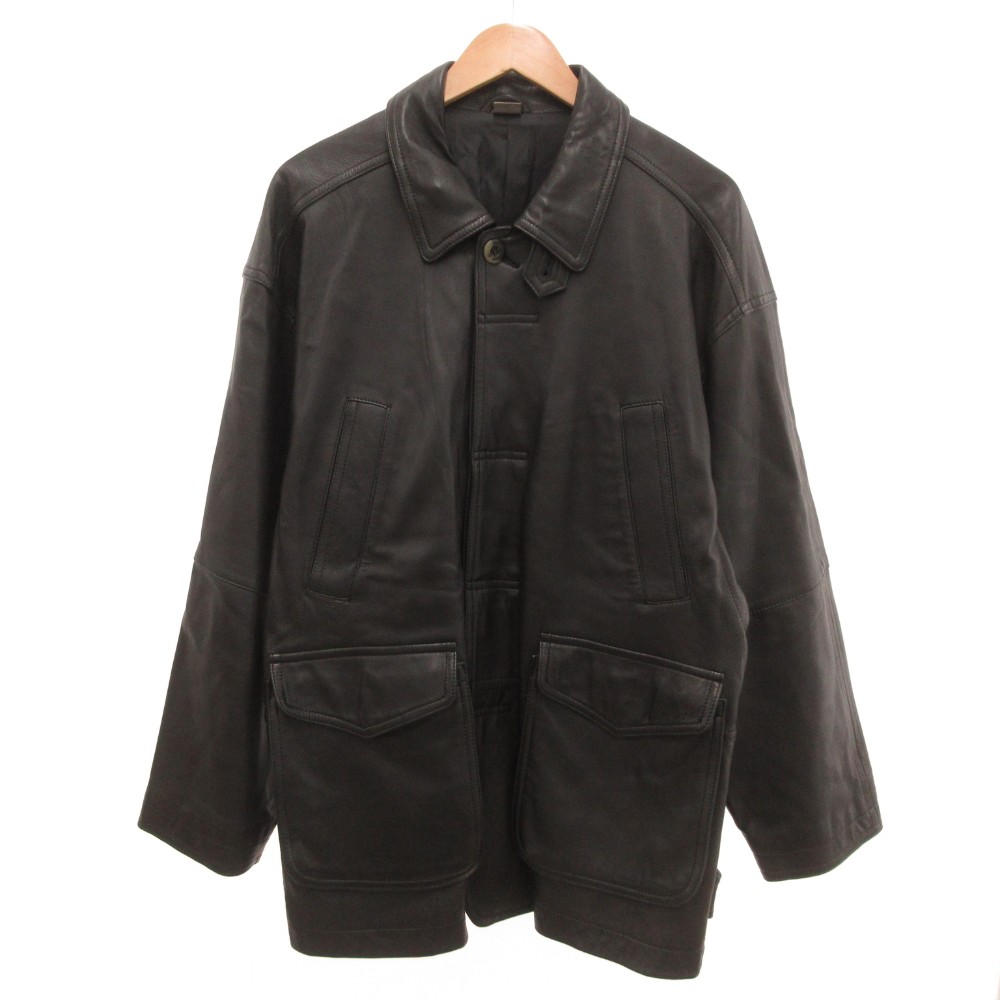 【中古】インターメッツォ INTERMEZZO ステンカラーコート ロング ラムレザー 羊革 LL 黒 ブラック /JS ■ECC001 メンズ 【ベクトル 古着】 260214 7,128円