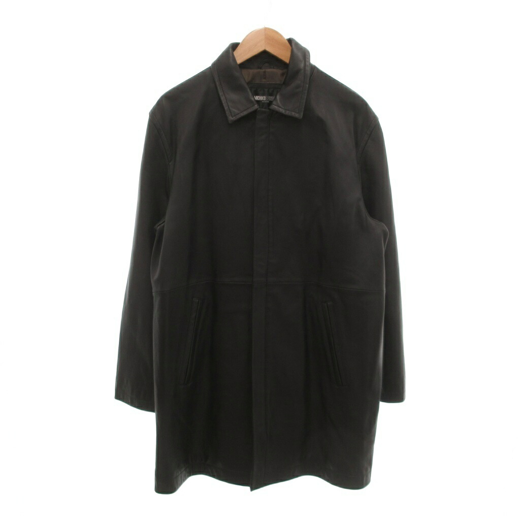 【中古】ミチコロンドンコシノ MICHIKO LONDON KOSHINO レザージャケット L ジップアップ ラムレザー ミドル丈 黒 ブラック /NU ■ECD001 メンズ 【ベクトル 古着】 260309