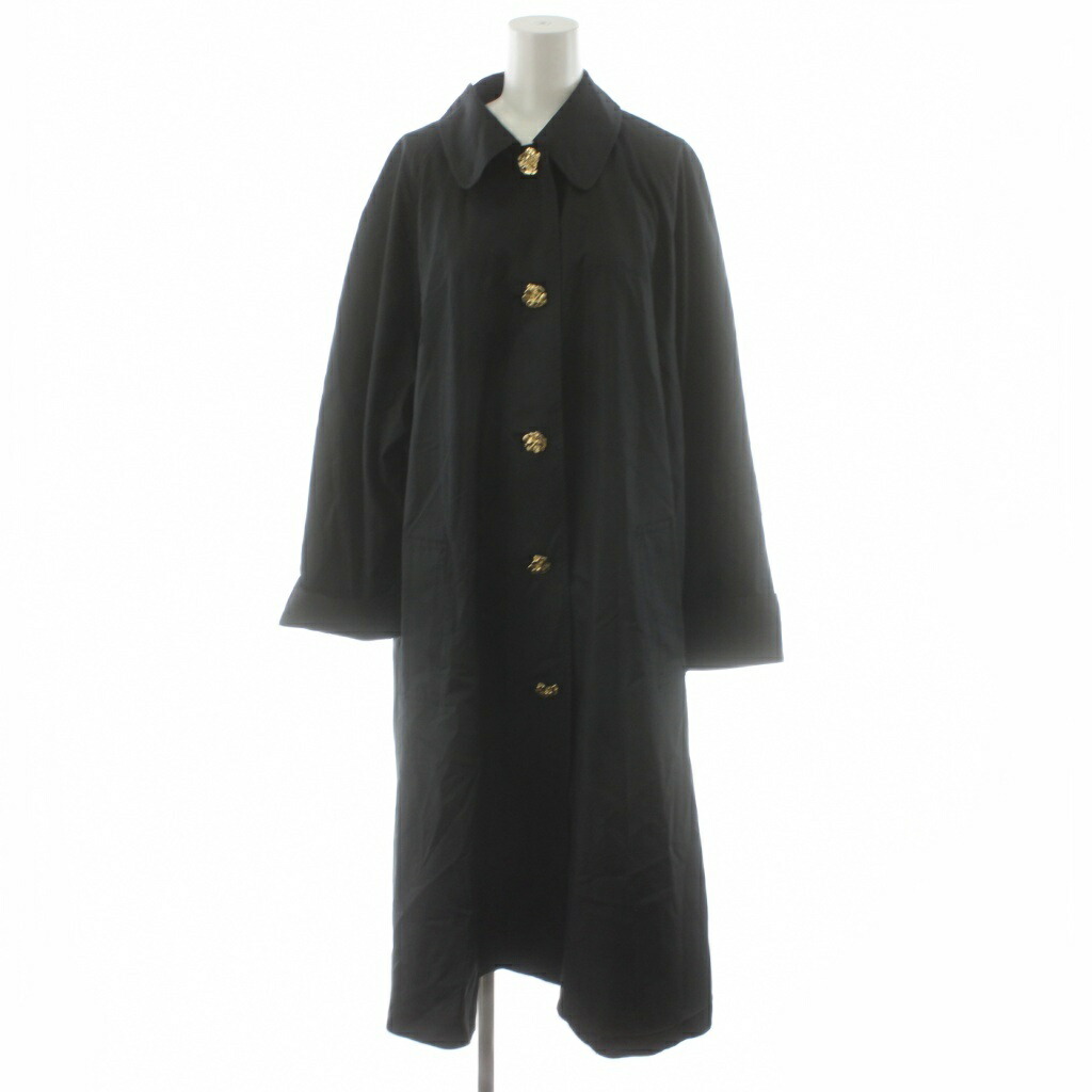 【中古】レオナール LEONARD ステンカラーコート ロング丈 絹 シルク 9 黒 ブラック /AN55 ■ECD001 レディース 【ベクトル 古着】 260226