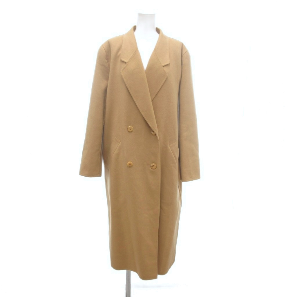 【中古】ノーブランド ヴィンテージ ダブルチェスターコート M カシミヤ ロング丈 ダブルブレスト ベージュ /NU ■ECA001 レディース 【ベクトル 古着】 260307