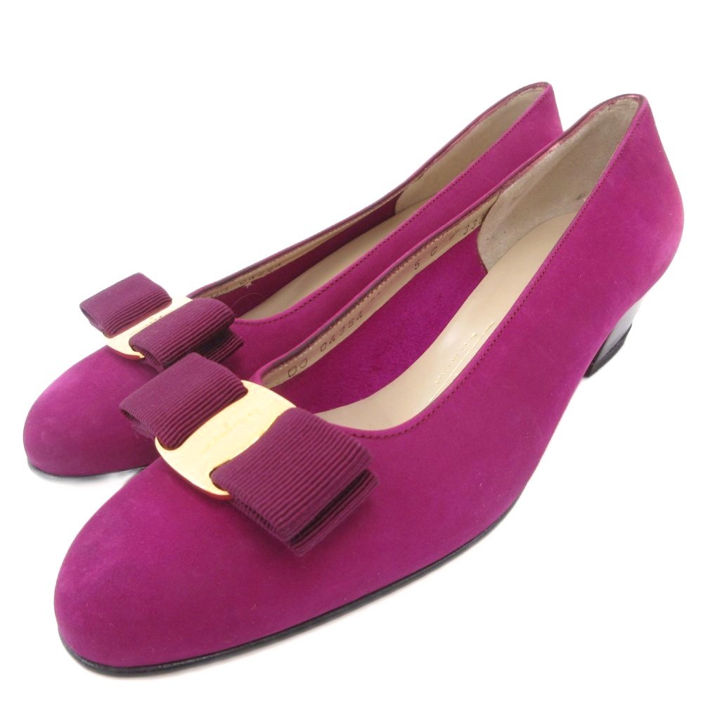 【中古】サルヴァトーレフェラガモ Salvatore Ferragamo ヴァラリボン パンプス シューズ スエード 5 紫 パープル /JS ■GY62 レディース 【ベクトル 古着】 260309