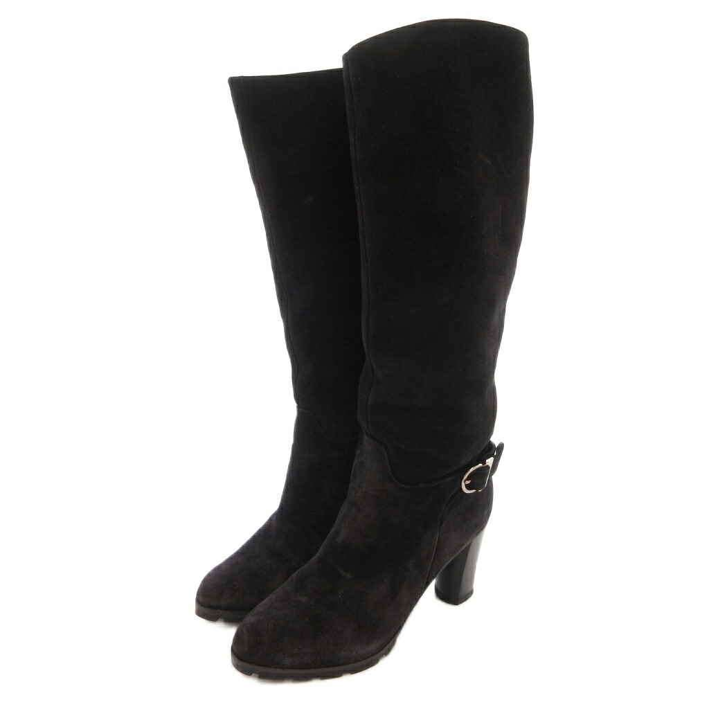 【中古】サルヴァトーレフェラガモ Salvatore Ferragamo ロングブーツ ゴールド金具 スエード サイドジップ 4.5 黒 ブラック /FF ■GY62 レディース 【ベクトル 古着】 260309