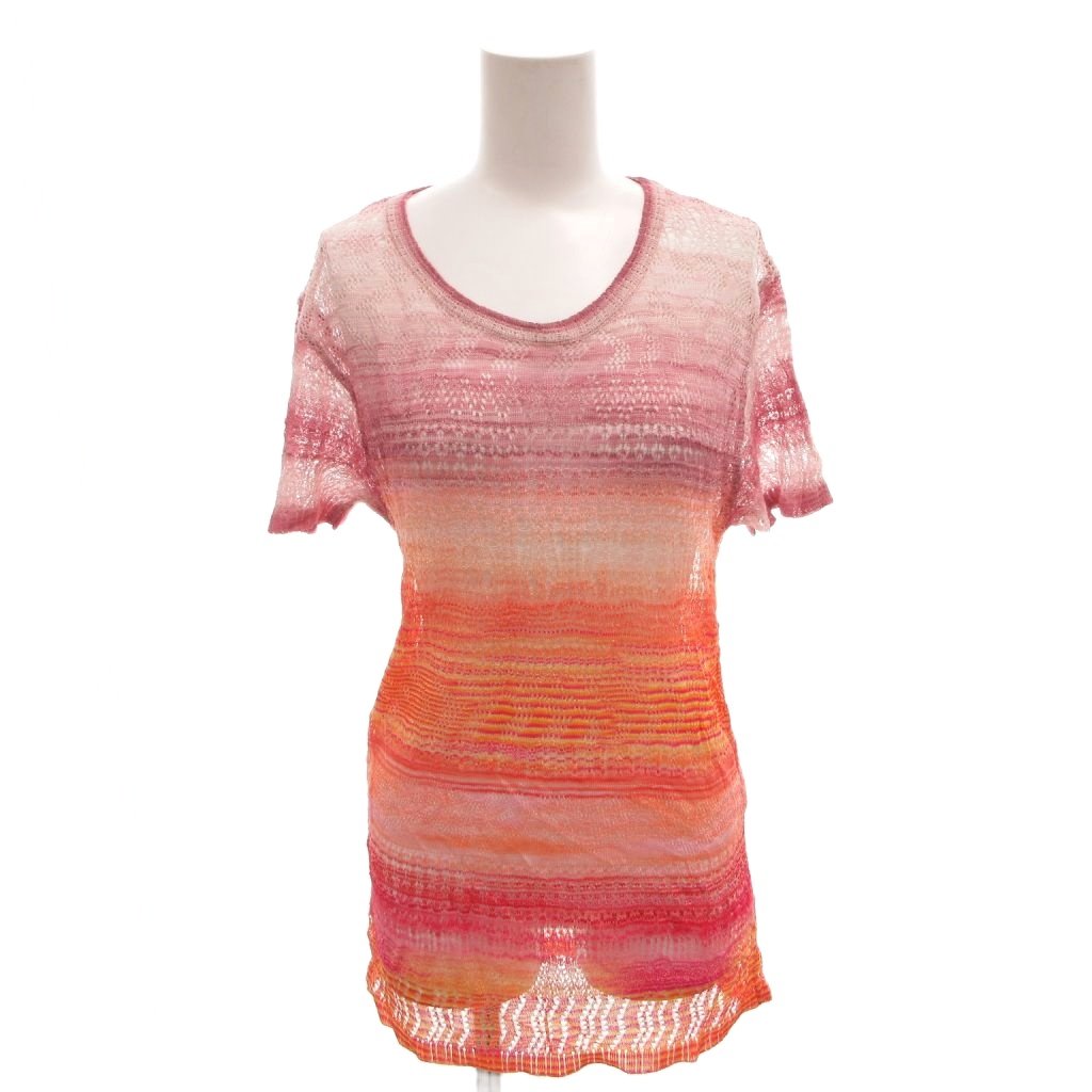 【中古】ミッソーニ MISSONI チュニック ニット カギ編み 半袖 44 ピンク /FF ■GY62 レディース 【ベクトル 古着】 260309