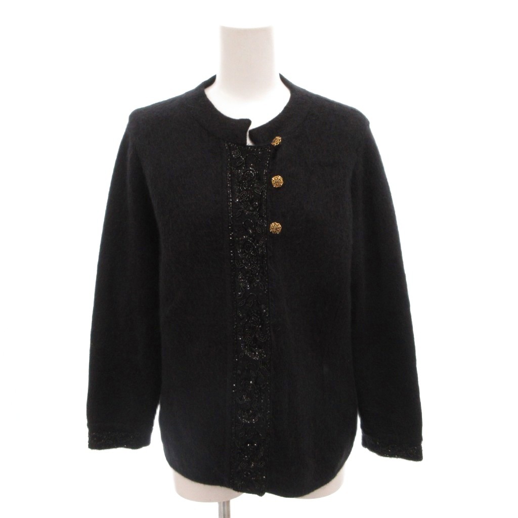 【中古】エスカーダ ESCADA カーディガン スタンドカラー モヘヤ混 金ボタン 40 黒 ブラック /FF ■GY62 レディース 【ベクトル 古着】 260309