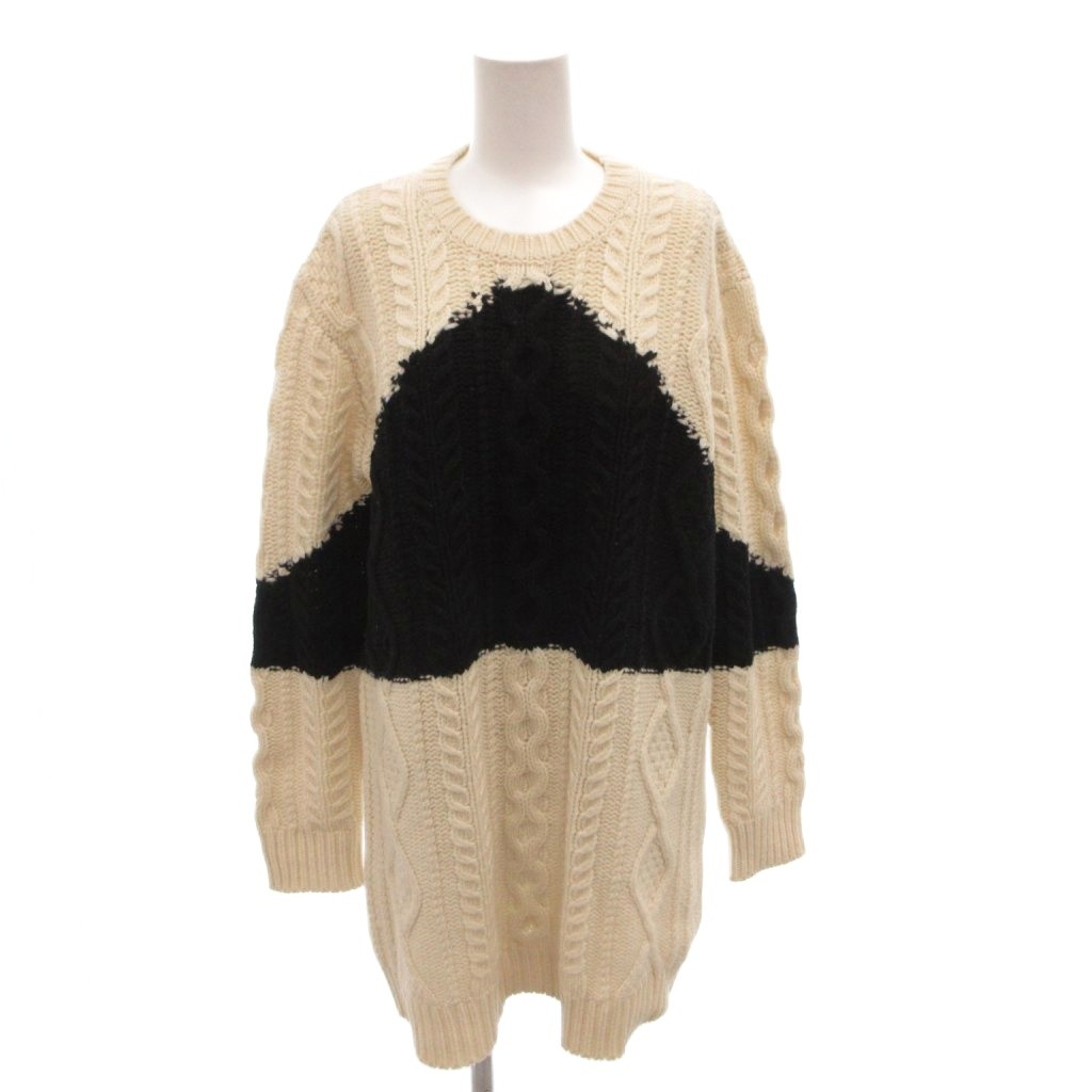 【中古】ヴァレンティノ ガラヴァーニ VALENTINO GARAVANI ニットワンピース ケーブル クルーネック バイカラー 長袖 ひざ丈 M 白 ホワイト 黒 ブラック /FF ■GY62 レディース 【ベクトル 古着】 260311