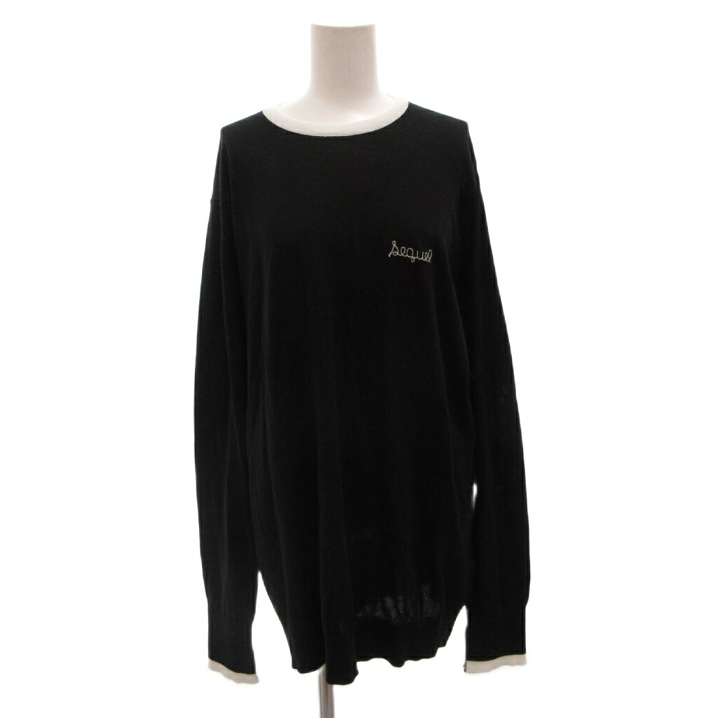 【中古】未使用品 ジョンスメドレー JOHN SMEDLEY タグ付き ニット チュニック コットン ロゴ刺繍 バイカラー 長袖 XXL 黒 ブラック /FF ■ECD002 レディース 【ベクトル 古着】 260311