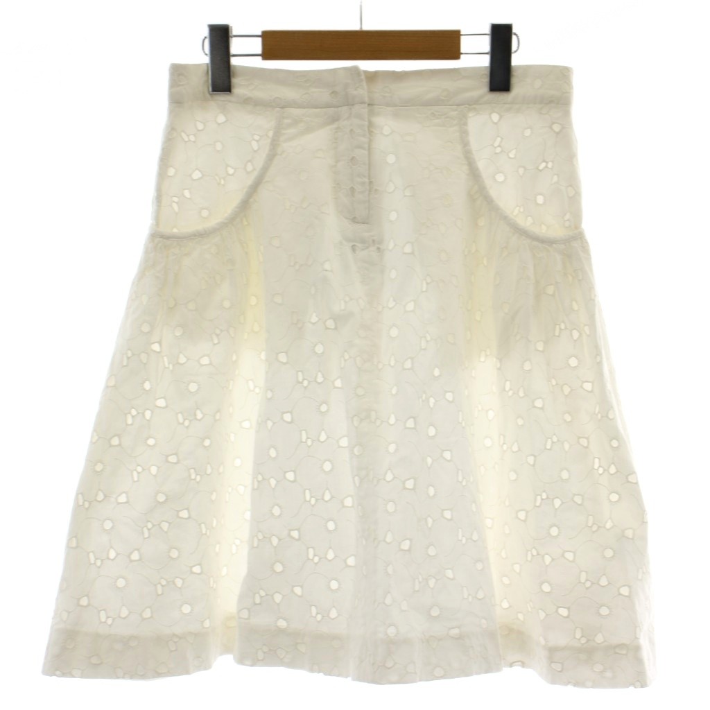 【中古】DIANE von FURSTENBERG ダイアン フォン ファステンバーグ スカート 4 白 アイレット刺繍柄 ミディ丈 フェイクポケット /DU ■ECC002 レディース 【ベクトル 古着】 260309