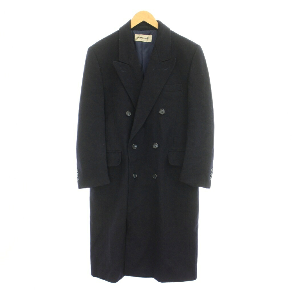 【中古】ピエールカルダン Pierre Cardin チェスターコート ウール 92/A5 紺 ネイビー ダブルブレスト 長袖 /GP ■ECC002 メンズ 【ベクトル 古着】 260313