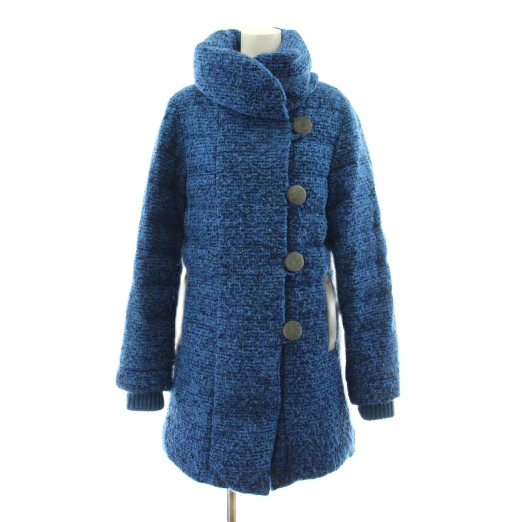 【中古】リベット&ブルー Rivet&Blue ダウンコート ロング スタンドカラー ツイード 0 青 ブルー 6101535 /KU ■ECB002 レディース 【ベクトル 古着】 260312