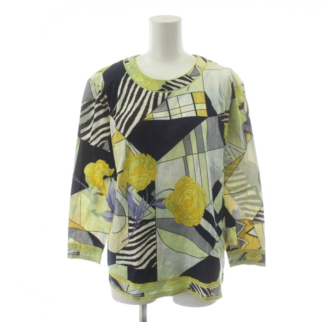 【中古】レオナール LEONARD FASHION カットソー 長袖 総柄 花柄 LL ライトグリーン 紺 ネイビー 黄 イエロー 0379125 /AN45 ■ECE003 レディース 【ベクトル 古着】 260311