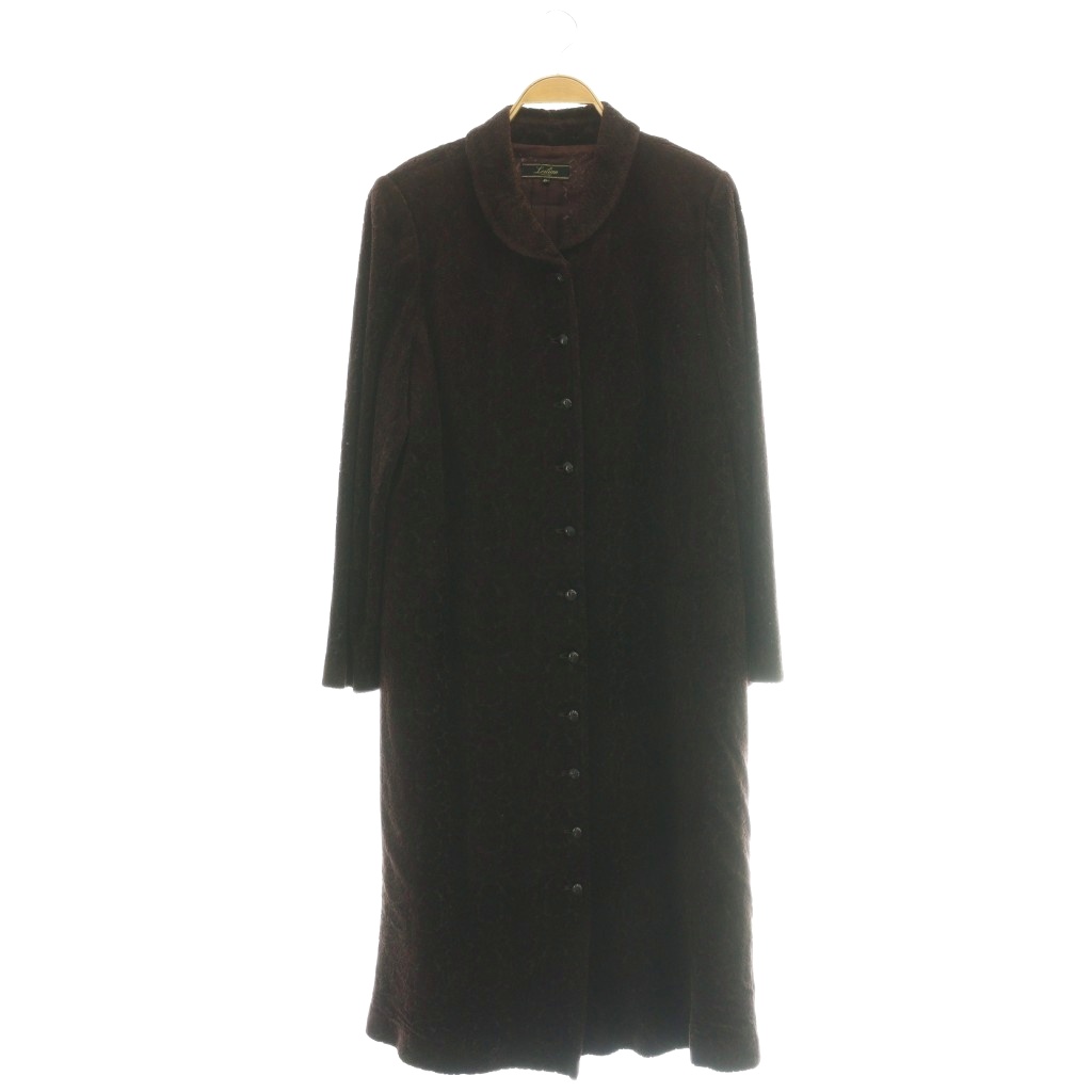 【中古】レリアン Leilian ヴィンテージ ロングコート XL ワインレッド パープル ベロア 丸襟 /OK ■OS ■ECE003 レディース 【ベクトル 古着】 260401|ブランド古着ベクトルプレミアム店