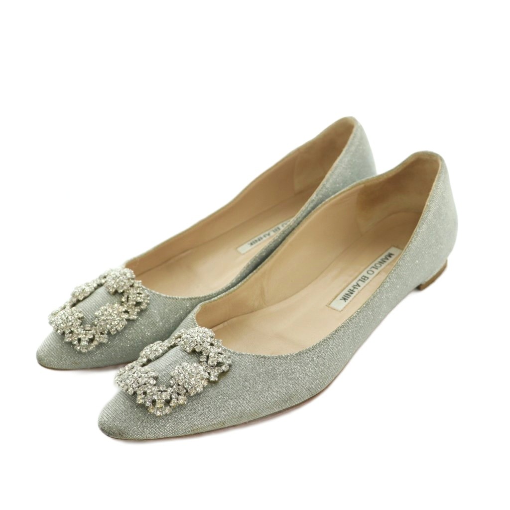 【中古】マノロブラニク MANOLO BLAHNIK パンプス ローヒール ビジュー装飾 ラメ 35.5 22.5cm グレー シルバーカラー /MI ■GY62 レディース 【ベクトル 古着】 260312