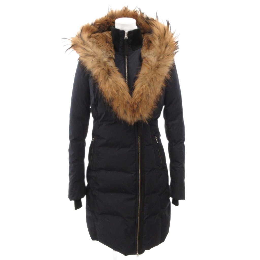 【中古】マッカージュ MACKAGE ダウンコート ラクーンファー フード ロング S 紺 ネイビー /FF ■GY62 レディース 【ベクトル 古着】 260316|ブランド古着ベクトルプレミアム店