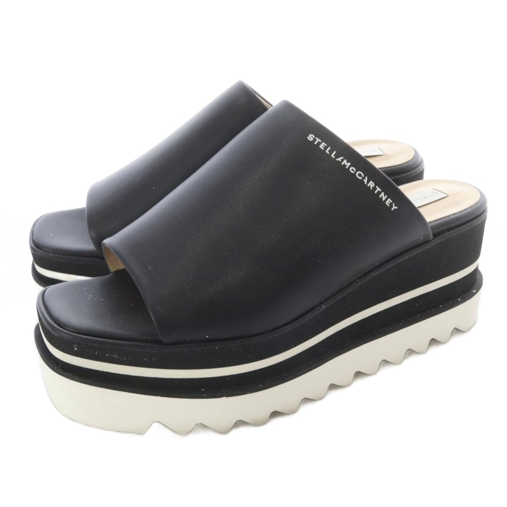 【中古】ステラマッカートニー STELLA McCARTNEY スニークエリス 厚底 サンダル ミュール レザー 39 黒 ブラック 白 ホワイト /SR ■GY62 レディース 【ベクトル 古着】 260318