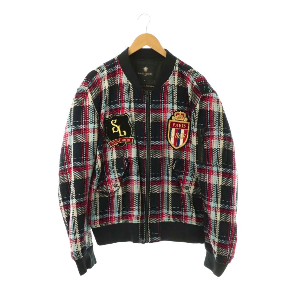 【中古】ローズ＆フールズ LORDS&FOOLS ブルゾン チェック柄 長袖 ワッペン付き X L紺 マルチカラー /CX ■GY49 メンズ 【ベクトル 古着】 260403