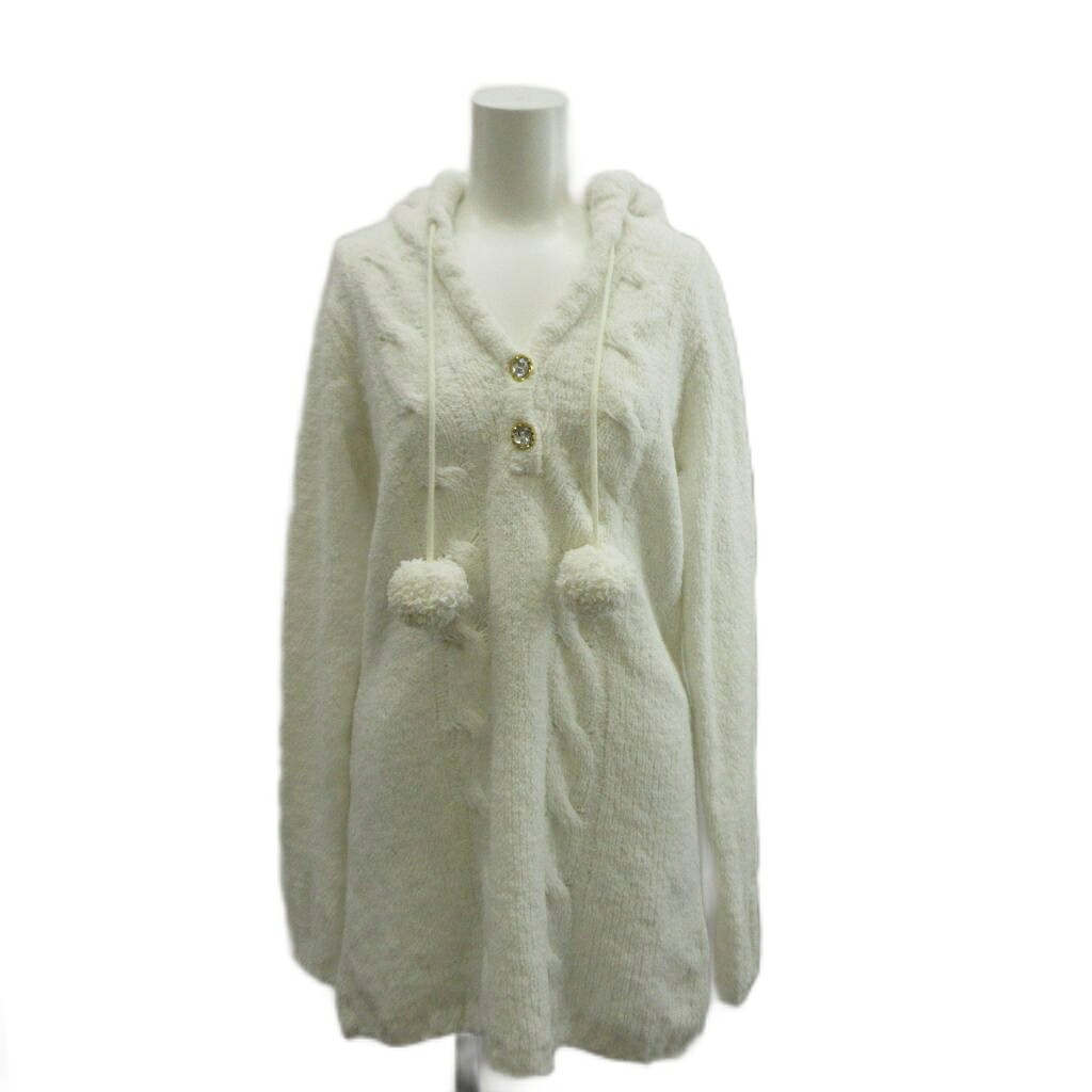 【中古】未使用品 リズリサ LIZ LISA ワンピース ニット 長袖 ひざ丈 フード Vネック ポンポン付き M 白 ホワイト /XZ ■ECB002 レディース 【ベクトル 古着】 260331|ブランド古着ベクトルプレミアム店