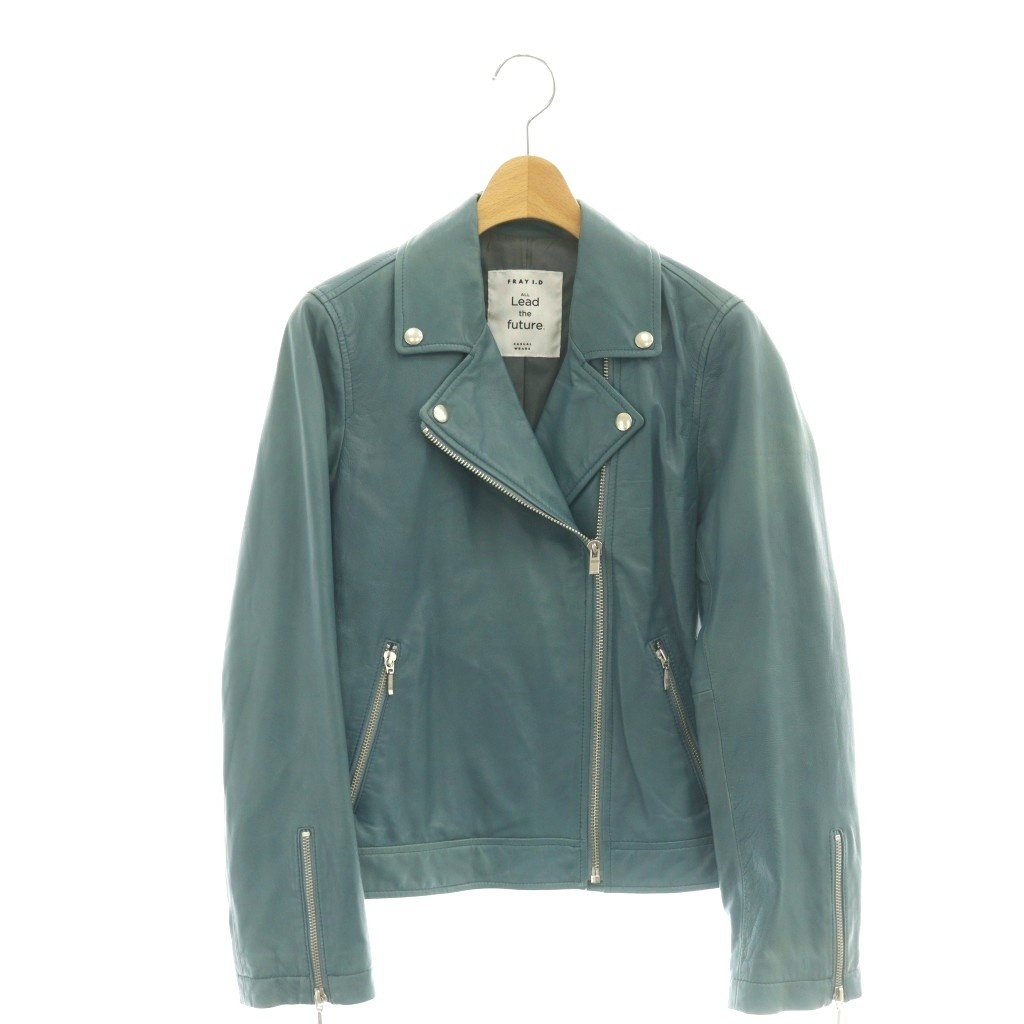 【中古】フレイアイディー FRAY I.D ライダースジャケット 羊革 ダブル 1 ターコイズ /DF ■ECC003 レディース 【ベクトル 古着】 260408