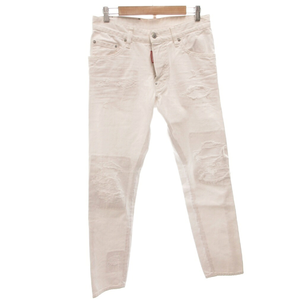 【中古】ディースクエアード DSQUARED2 デニムパンツ ジーンズ スキニー ダメージ加工 48 白 ホワイト /FF ■GY62 メンズ 【ベクトル 古着】 260406