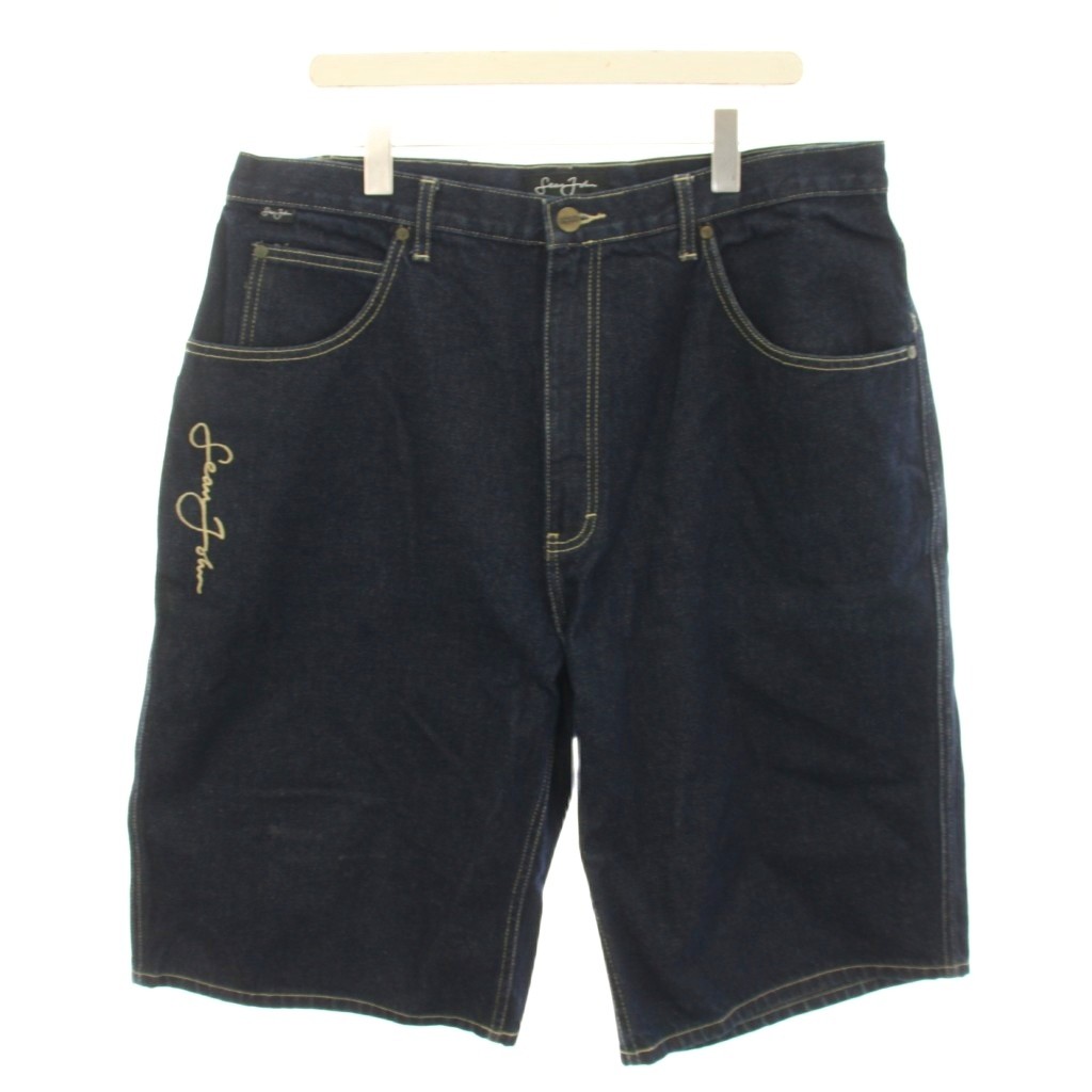 【中古】ショーンジョン SEAN JOHN デニムパンツ ショートパンツ ハーフパンツ ロゴ刺繍 36 インディゴ /HN ■ECB003 メンズ 【ベクトル 古着】 260403