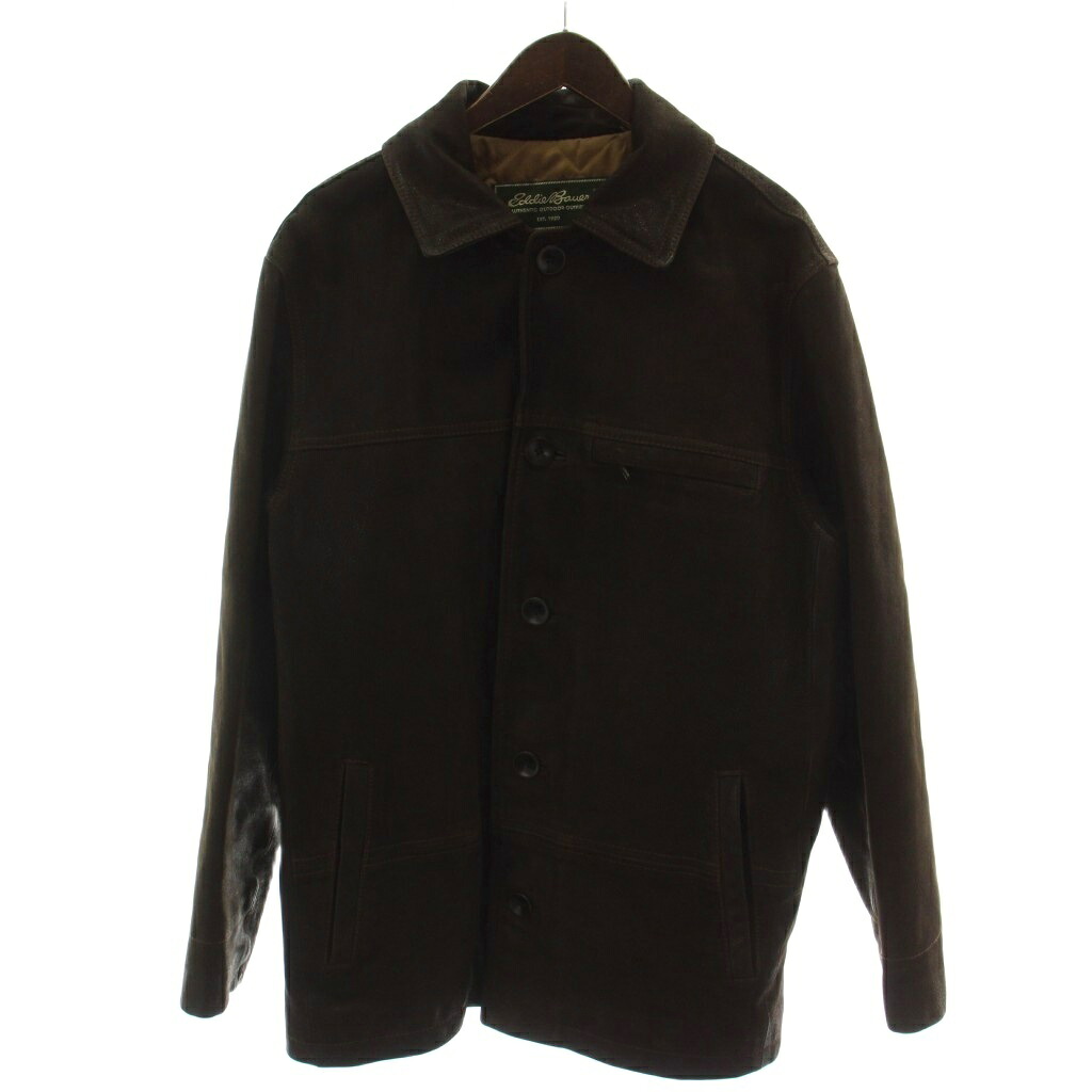 【中古】エディーバウアー EDDIE BAUER ライダース なめし革上衣 M 茶 長袖 子ヒツジなめし革 13312635 /GG ■ECE004 メンズ 【ベクター 古着】 260414