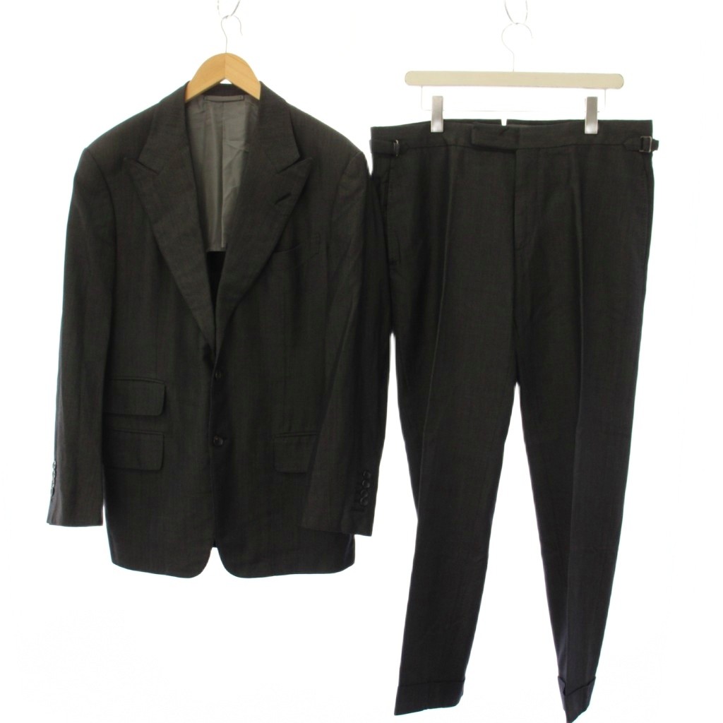 【中古】トムジェラルド・r・フォード TOM FORD シングル背広 セットアップ 上下 テーラードジャケット ズボン下 52R 濃灰色薄墨色 /YM ■ECE004 メンズ 【ベクター 古着】 260414