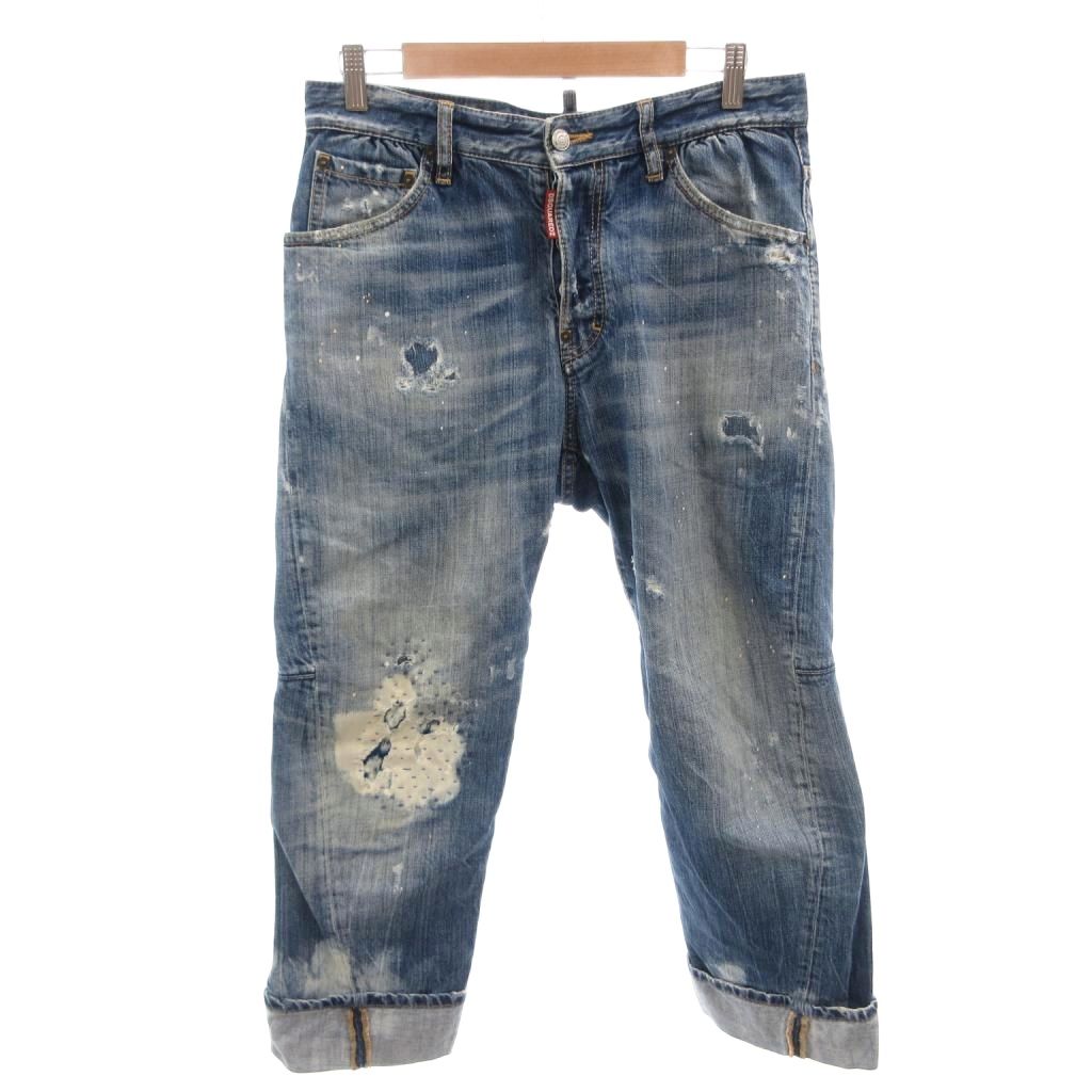 【中古】ディースクエアード DSQUARED2 デニムパンツ ジーンズ クロップド ロールアップ ダメージ加工 ボタンフライ 44 インディゴ /FF ■GY62 メンズ 【ベクトル 古着】 260411
