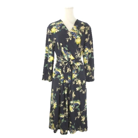 【中古】未使用品 マックスマーラ ウィークエンドライン MAX MARA WEEKEND LINE カシュクールワンピース XL 紺 ネイビー 花柄 Vネック 長袖 15-62-60879 /AO4 ■ECE004 レディース 【ベクトル 古着】 260415|ブランド古着ベクトルプレミアム店