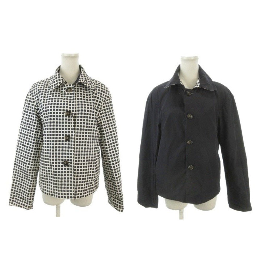 【中古】未使用品 マックスマーラ ウィークエンドライン MAX MARA WEEKEND LINE リバーシブル ジャケット 上着 42 白 ホワイト 紺 ネイビー チェック柄 無地 レギュラーカラー 長袖 50211037070 /MN8 ■ECE004 レディース 【ベクトル 古着】 260415