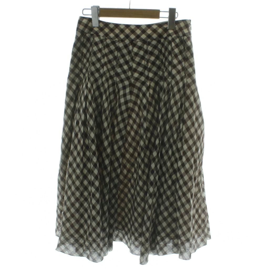 【中古】インゲボルグ INGEBORG フレアスカート 9 茶 ロング丈 チェック柄 シルク混 P028NFS09B /GG ■ECE004 レディース 【ベクトル 古着】 260414
