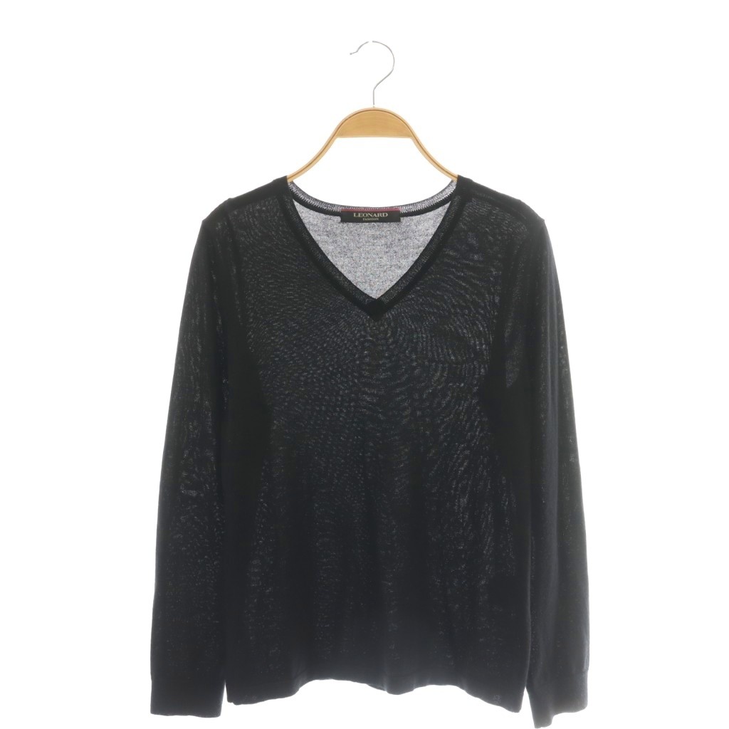 【中古】レオナール LEONARD FASHION カシミヤシルク混 ニット セーター プルオーバー Vネック 38 ブラック /CX ■GY62 レディース 【ベクトル 古着】 260424｜ブランド古着ベクトルプレミアム店