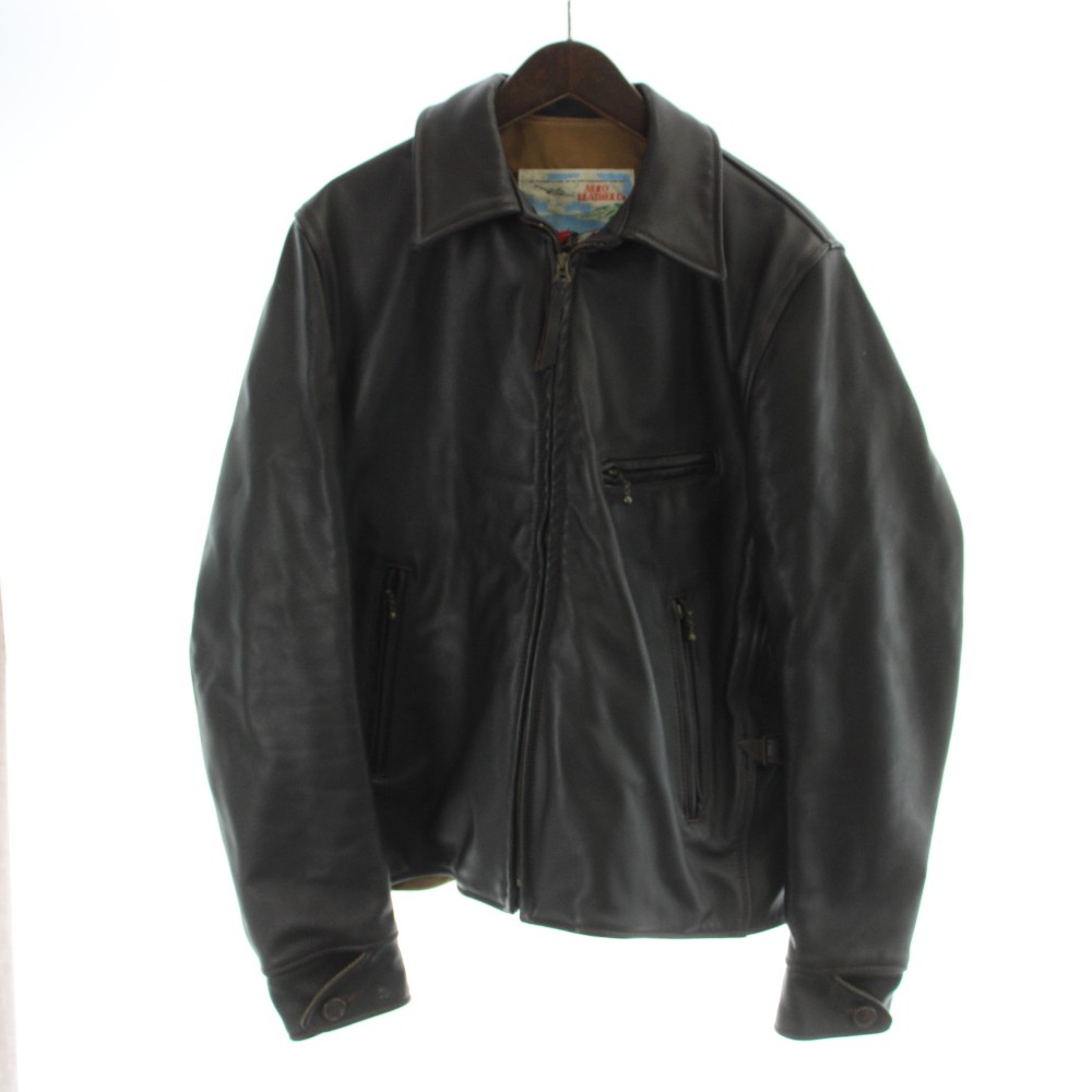 【中古】エアロなめし革 Aero Leather ホースハイド なめし革 上衣 馬革 ジップアップ 総裏地 スコットランド製 40 黒 黒いこと ■ECD004 /MQ メンズ 【ベクター 古着】 260513