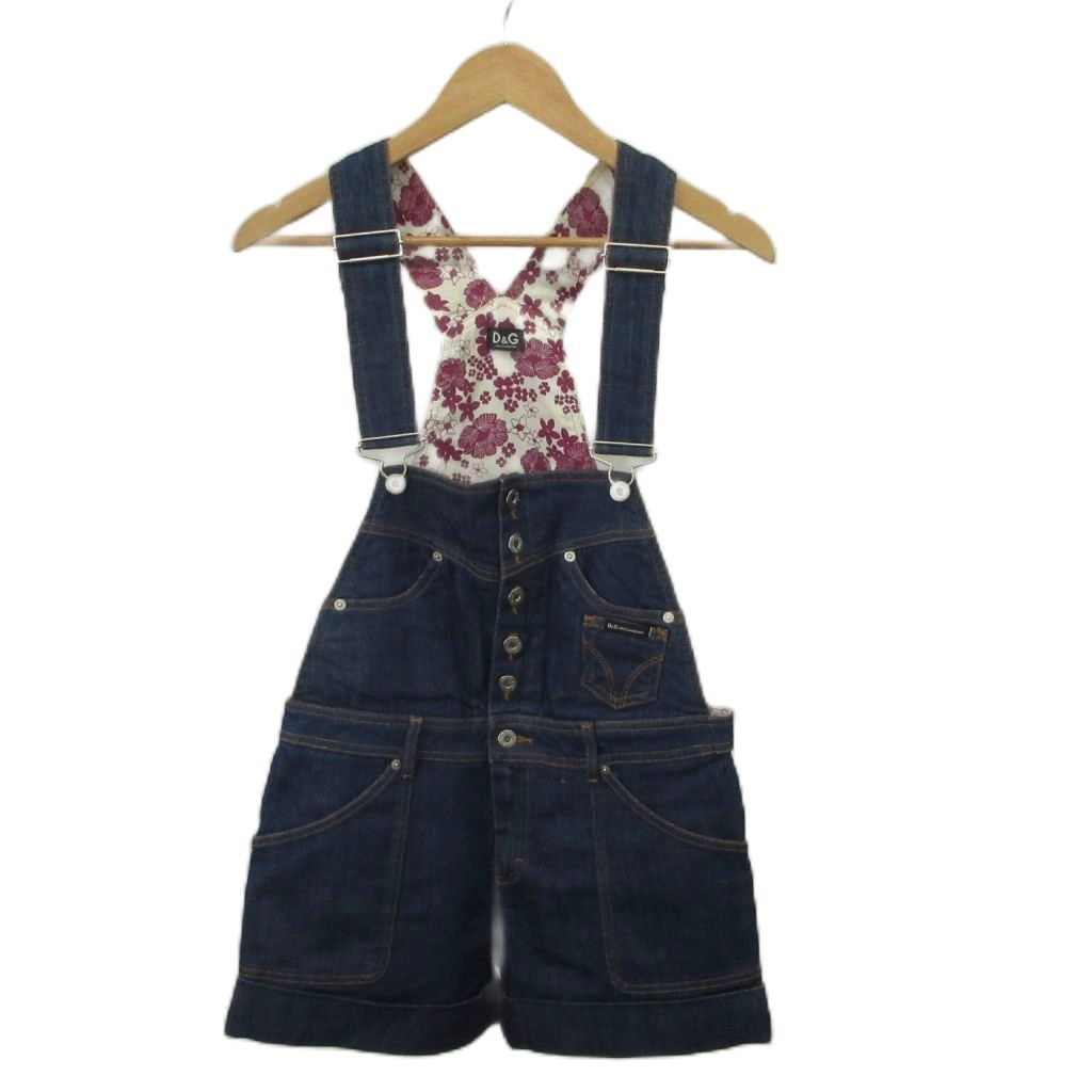 【中古】ドルチェ\u0026ガッバーナ 弗ガバ DOLCE\u0026GABBANA ジーンズオールインワン 遊撃手ズボン下  24 インディゴ 遊撃手丈 花柄 フロントボタンフライ /SH ■GY57 レディース 【ベクター 古着】 260518