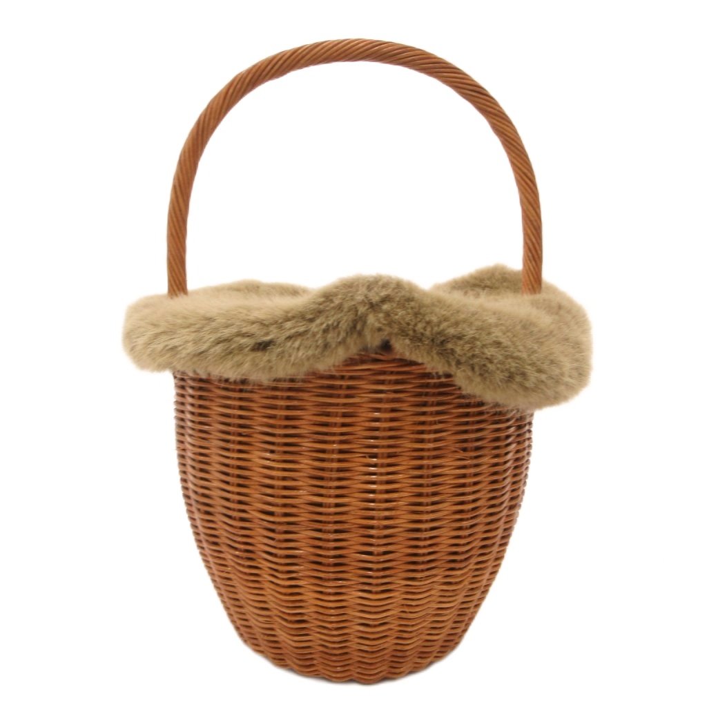 【中古】バグマティ THE BAGMATI かご御徒面子 フェイクファー 提げ篭 茶 赤銅色 ベージュ /JS ■GY57 レディース 【ベクター 古着】 260523