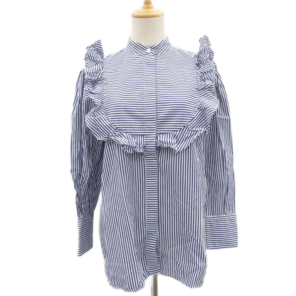 【中古】エムエスジーエム MSGM プルオーバー トップ 40 青 青色 白 白いこと フラウンス 縞模様柄 間借り人柄 長袖 /YS27 ■GY57 レディース 【ベクター 古着】 260526
