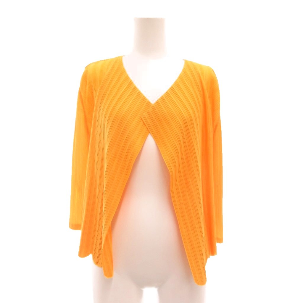 【中古】プリーツプリーズ PLEATS PLEASE イッセイミヤケ ISSEY MIYAKE プリーツカーディガン ７分袖 薄手 オレンジ PP23-F0804 /MG ■ECC005 レディース 【ベクトル 古着】 260529｜ブランド古着ベクトルプレミアム店