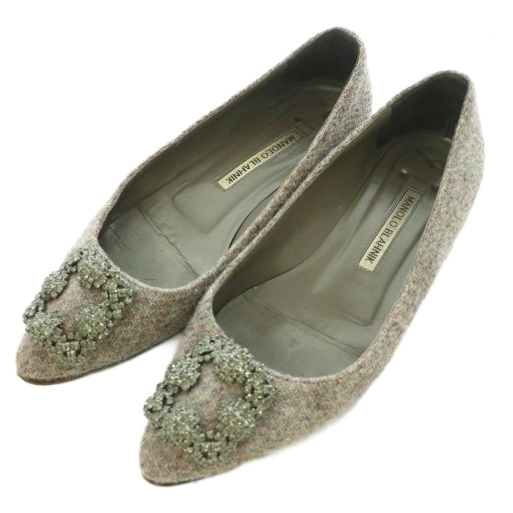 【中古】マノロブラニク MANOLO BLAHNIK ハンギシ パンプス ラウンドトゥ 置き目踵 かざり付ける 37 薄墨色 マルチ色つや /BB ■GY62 レディース 【ベクター 古着】 260531