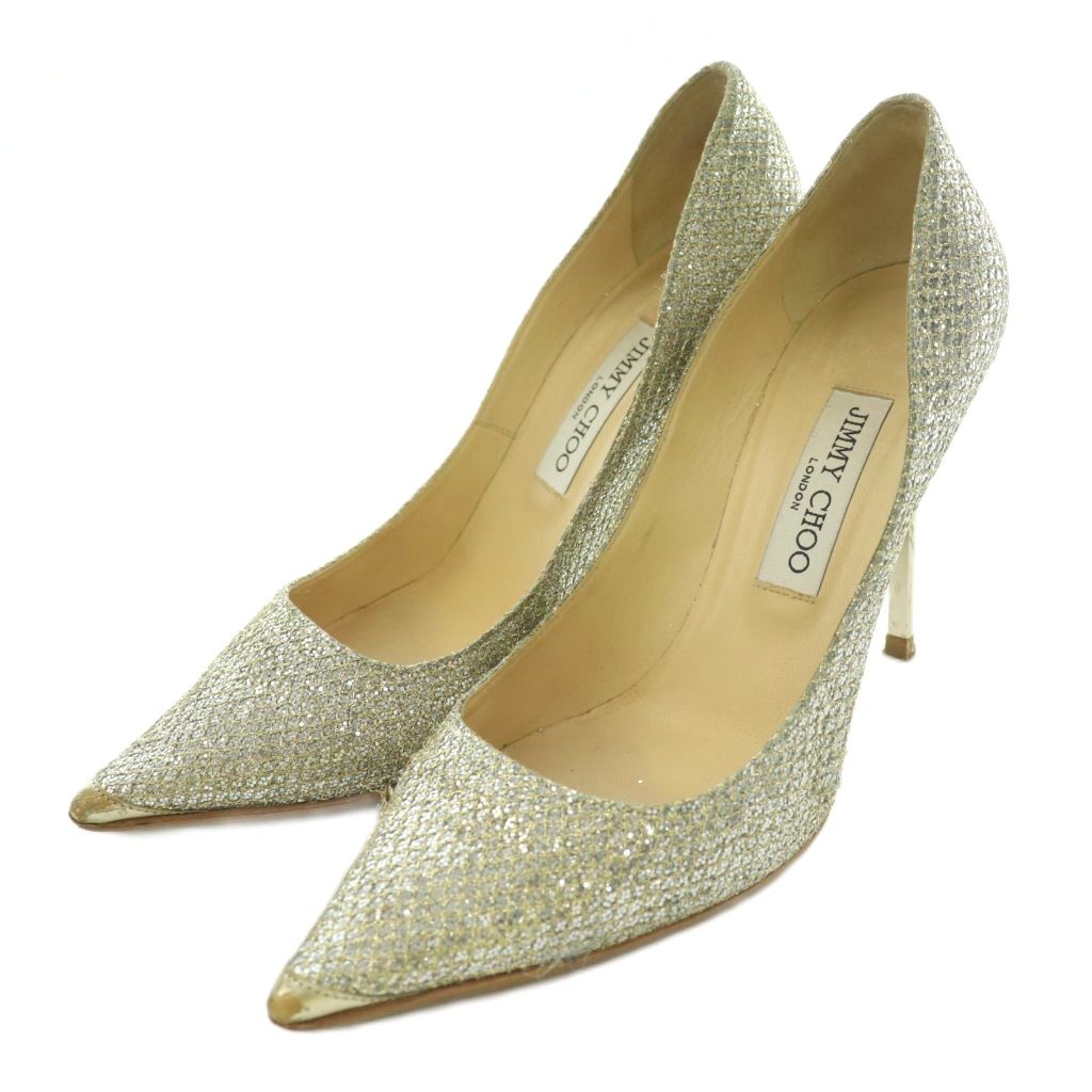 【中古】ジミーチュウ JIMMY CHOO パンプス ポインテッドトゥ ピンヒール グリッター バイカラー 38.5 シルバーカラー ゴールドカラー /BB ■GY62 レディース 【ベクトル 古着】 260531｜ブランド古着ベクトルプレミアム店