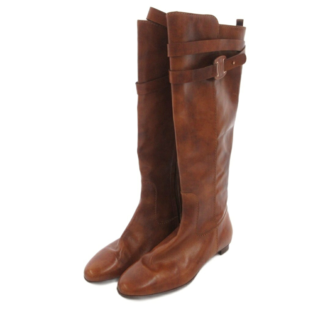 【中古】サルヴァトーレフェラガモ Salvatore Ferragamo ロングブーツ ヴァラ サイドジップ レザー 茶 ブラウン 5 /FF ■GY53 レディース 【ベクトル 古着】 260607|ブランド古着ベクトルプレミアム店