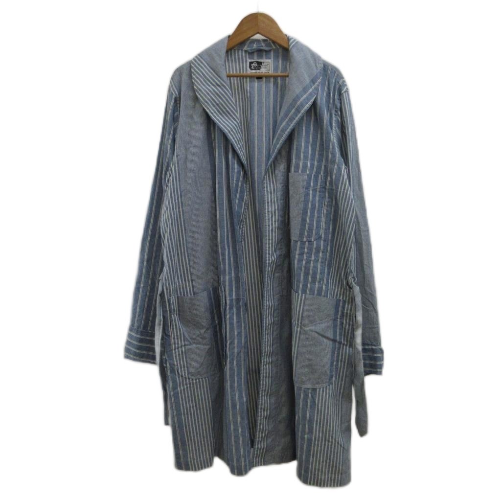 【中古】エンジニアードガーメンツ Engineered Garments ガウンコート ジャケット M 青 ブルー ストライプ柄 長袖 ポケット付き 薄手 ミドル丈 /PP ■ECD005 メンズ 【ベクトル 古着】 260604|ブランド古着ベクトルプレミアム店