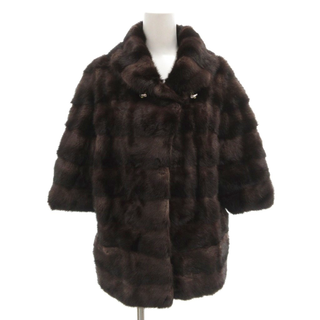 【中古】クチュールエンバ Couture Emba ミンクファージャケット 毛皮 前留 半袖 L 茶 ブラウン /GV ■ECD005 レディース 【ベクトル 古着】 260608｜ブランド古着ベクトルプレミアム店